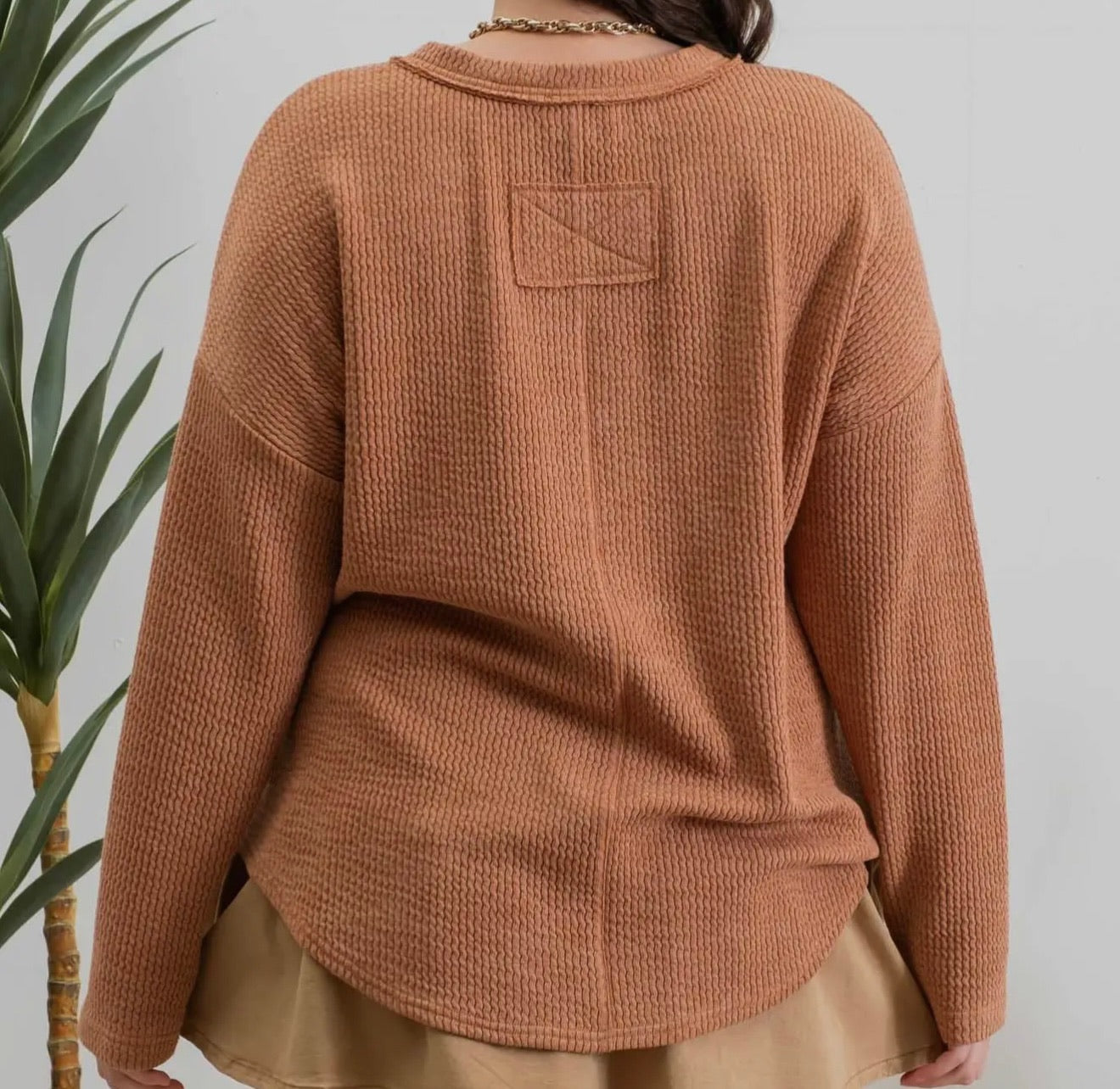 Button Detail Ribbed Plus Top