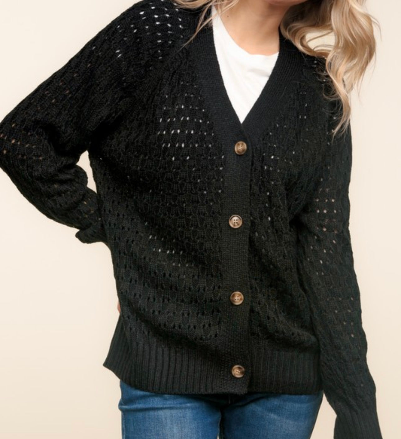 Button Down Open Knit Cardigan Sweater