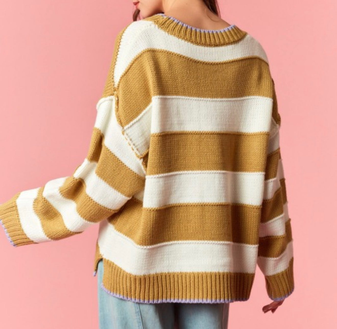 Mustard Please Striped Oversized Sweater