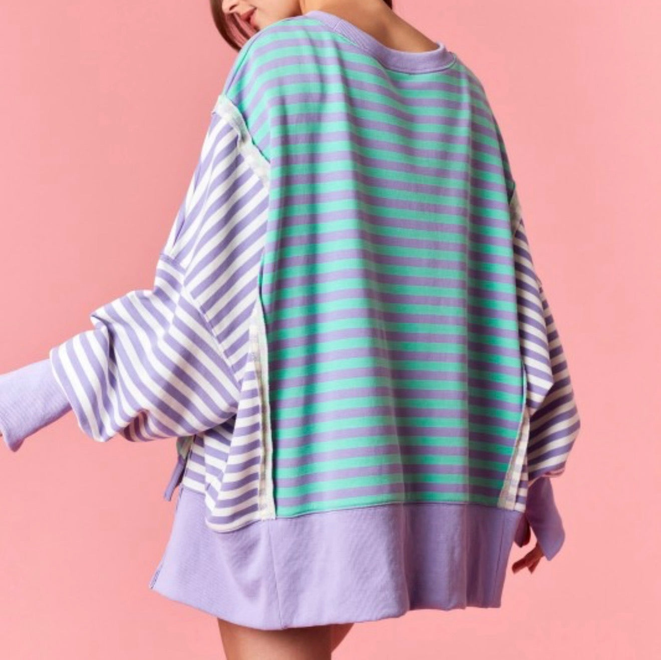 Split Dye Oversized Striped Pullover