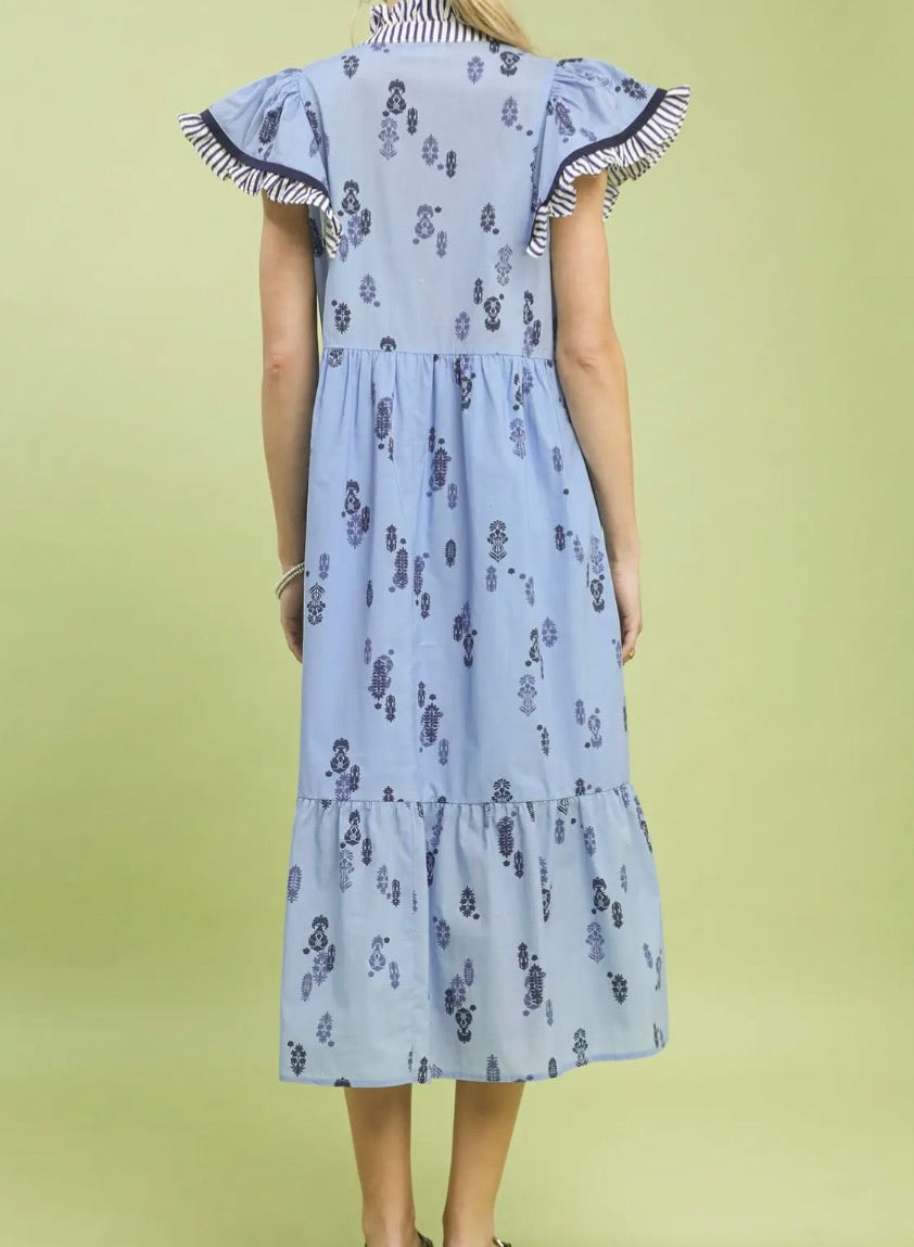 Navy Blooms & Stripes Dress