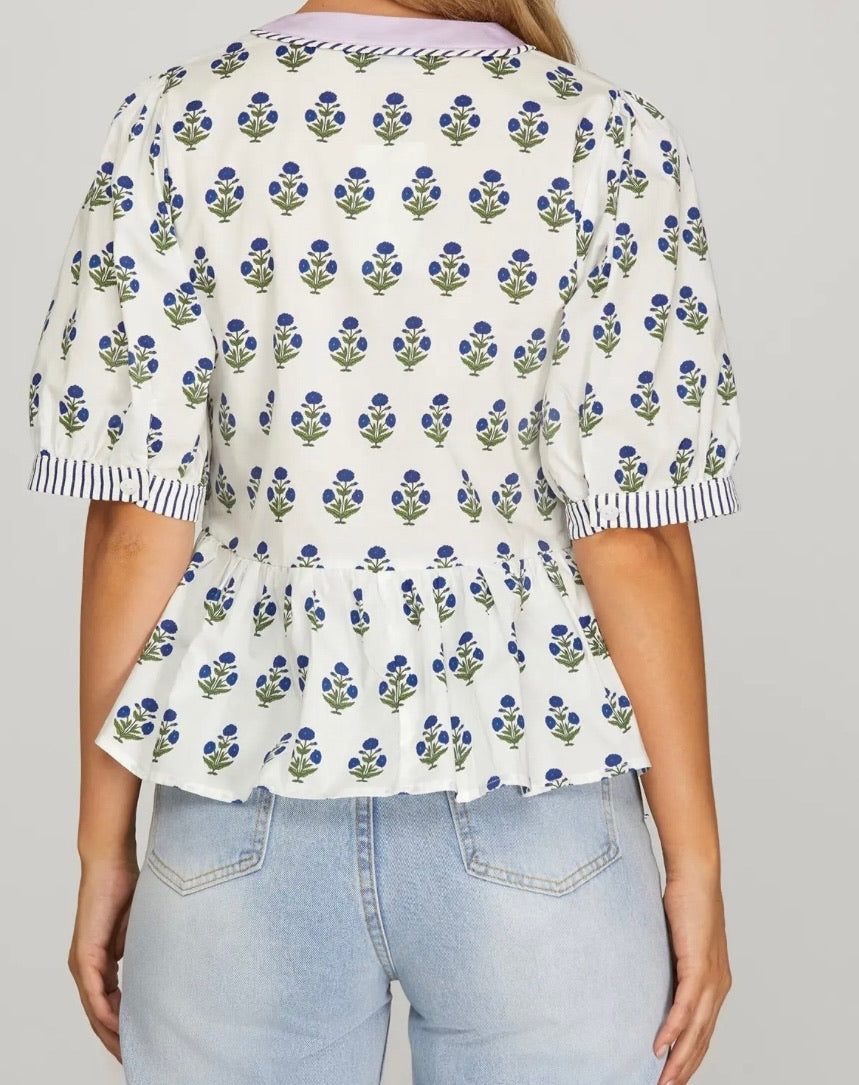 Porcelain Bluebell Peplum Top