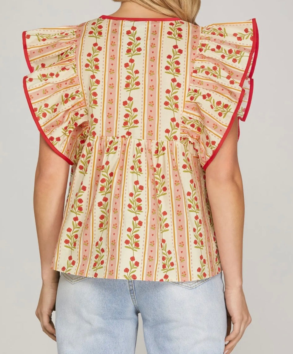 Off The Vine Ruffle Tie Top