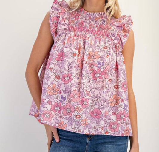 Shades of Pink Floral Ruffle Top