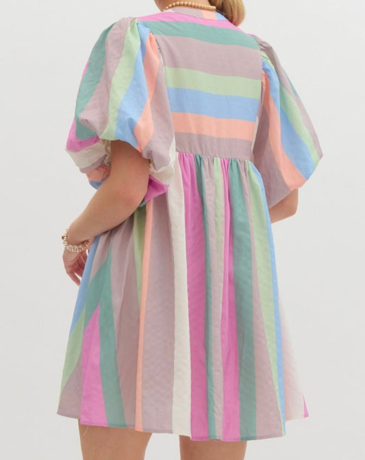 Pastel Striped Babydoll Dress