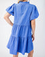 Blue Seersucker Puff Sleeve Dress