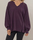 Brushed Waffle Notch Neck Long Sleeve Top
