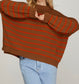 Caramel/Orange Striped Pullover Sweater