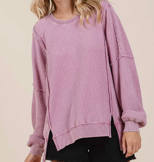 Mineral Wash Waffle Dolman Long Sleeve Top