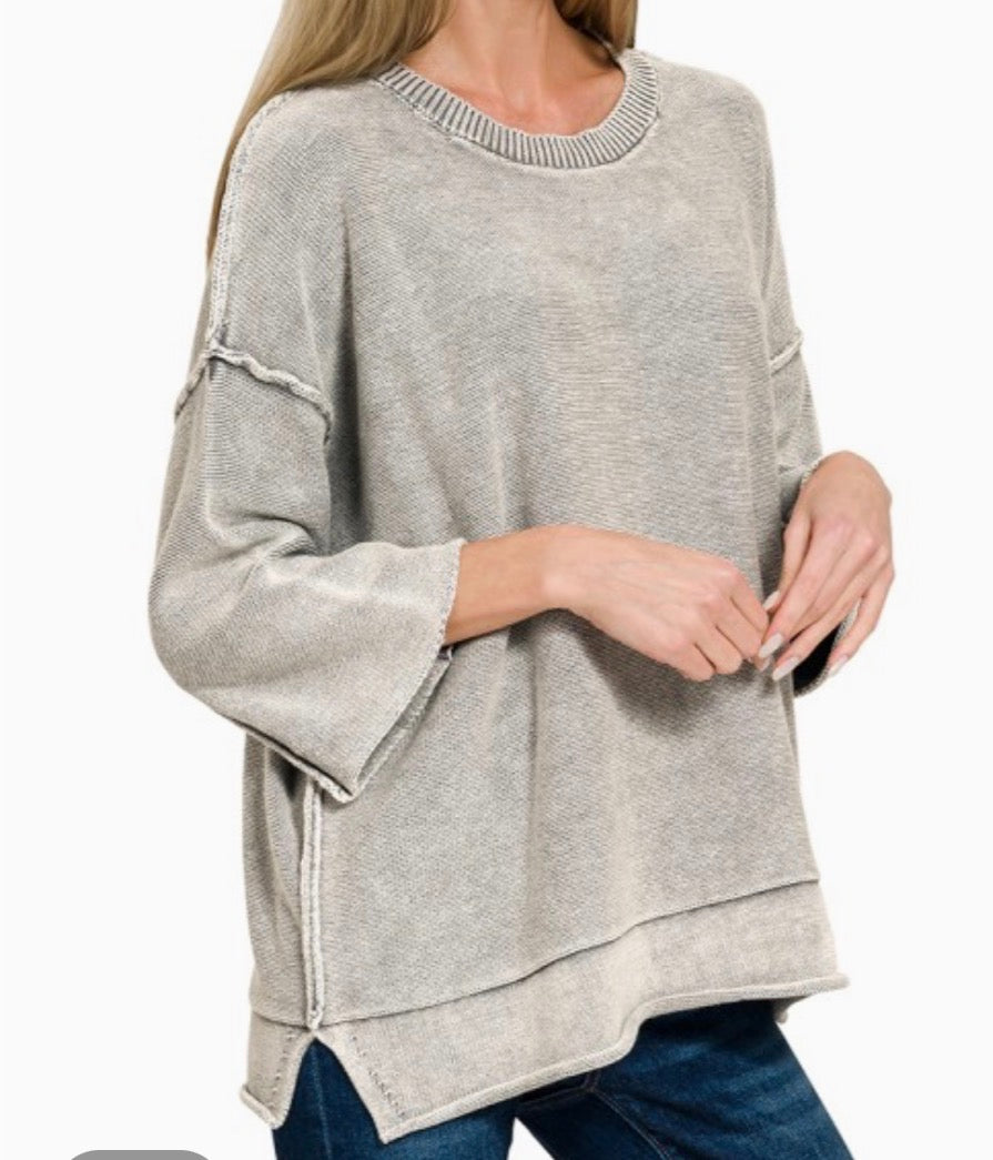 3/4 Sleeve Washed Boxy Sweater