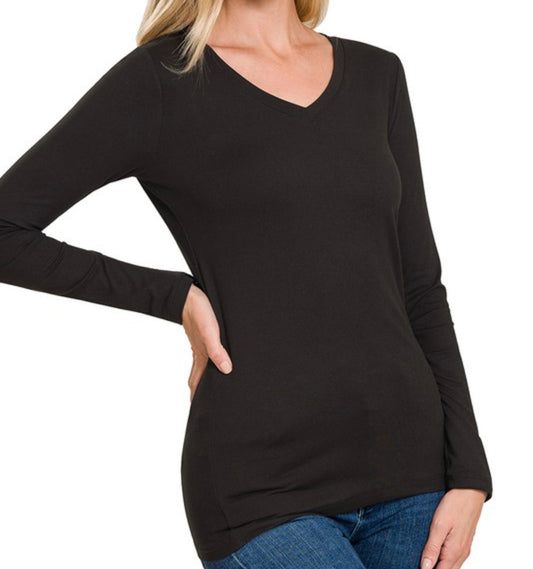 Brushed Basic Long Sleeve V-Neck Tee