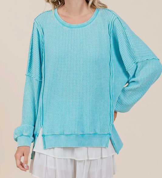 Mineral Wash Waffle Dolman Long Sleeve Top