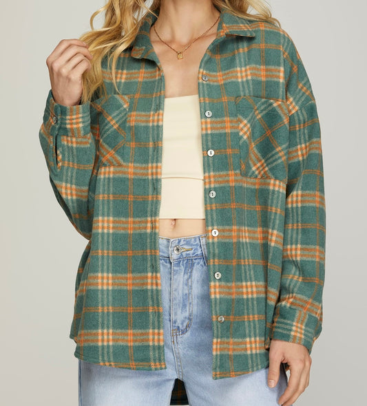 Plaid Shacket With Front & Side Pockets