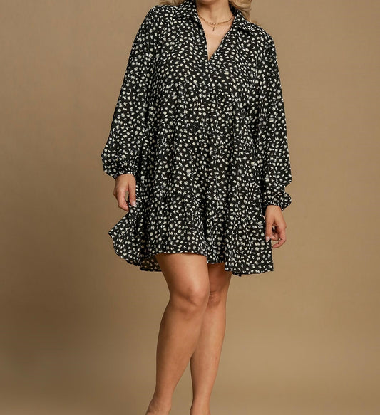 Plus Animal Print Collared Dress