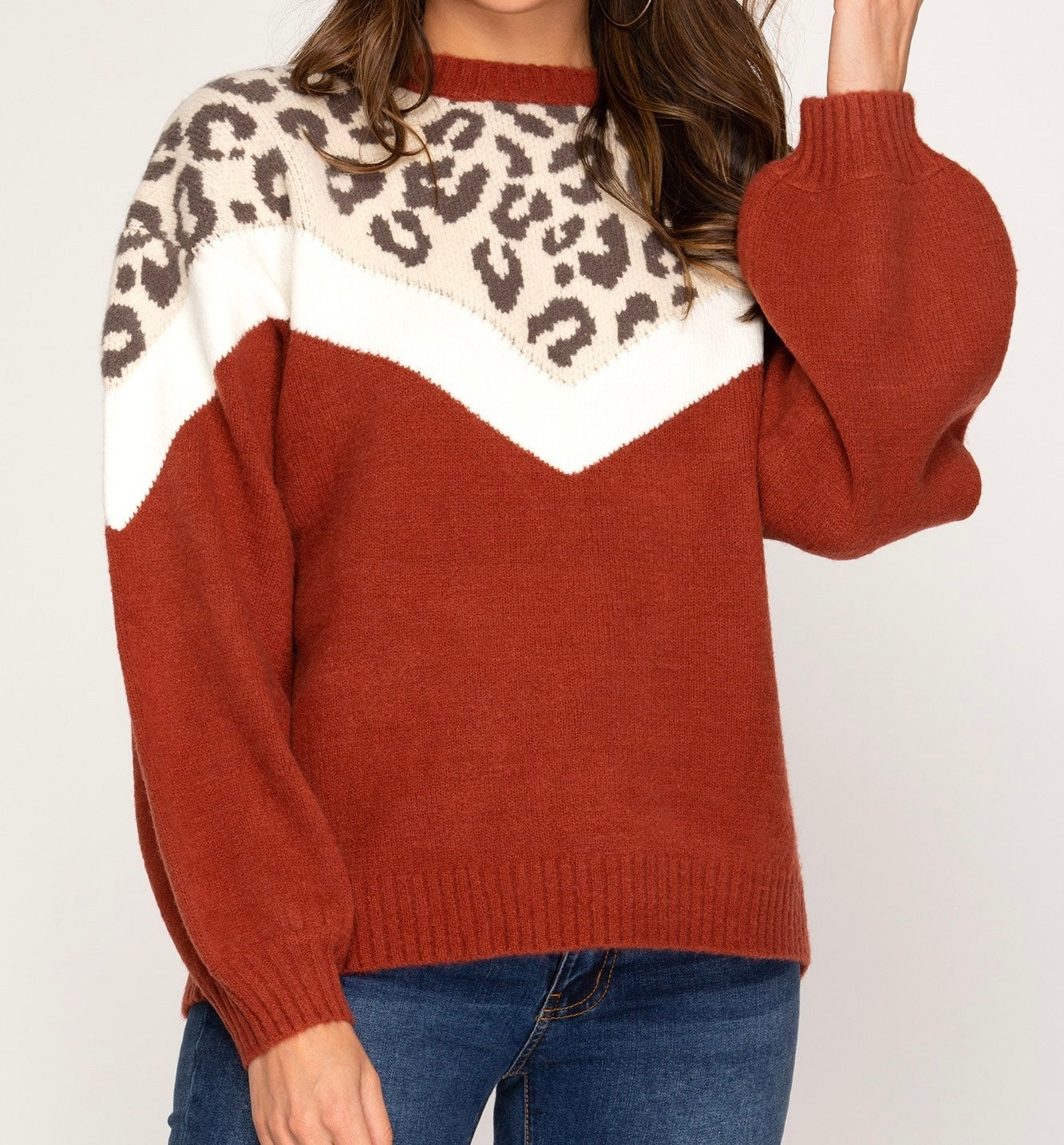 Stylish Animal Print Color Block Knit Sweater - Pineapple Paisley
