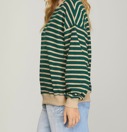Long Sleeve Knit Striped Sweatshirt