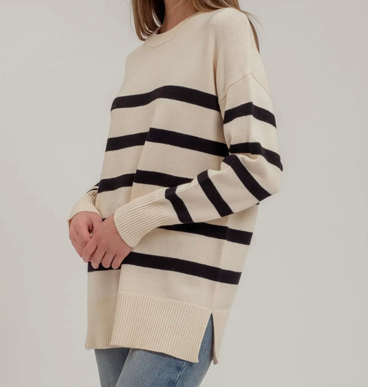 Oversized Striped Side Slit Sweater