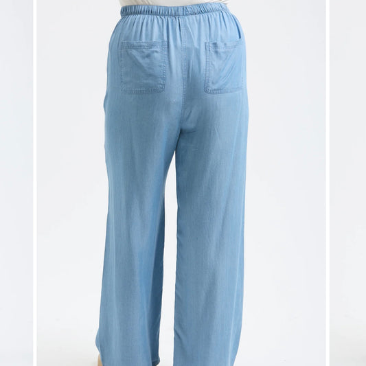 Plus Chambray High Waisted Drawstring Pants