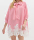 Pink Striped Bow Lace 3/4 Sleeve Dress