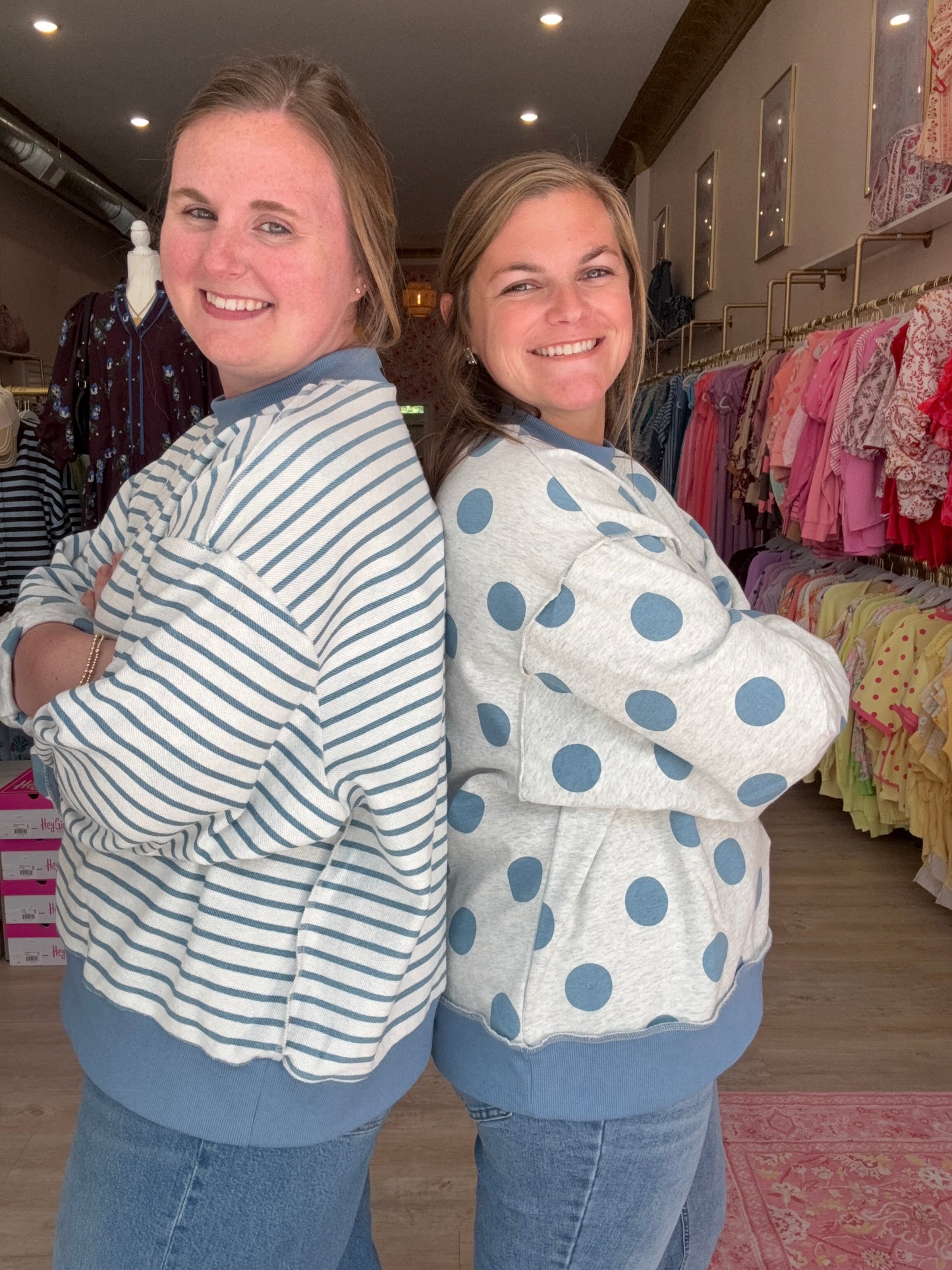 Reversible Polka Dot & Stripe Mock Neck Sweatshirt