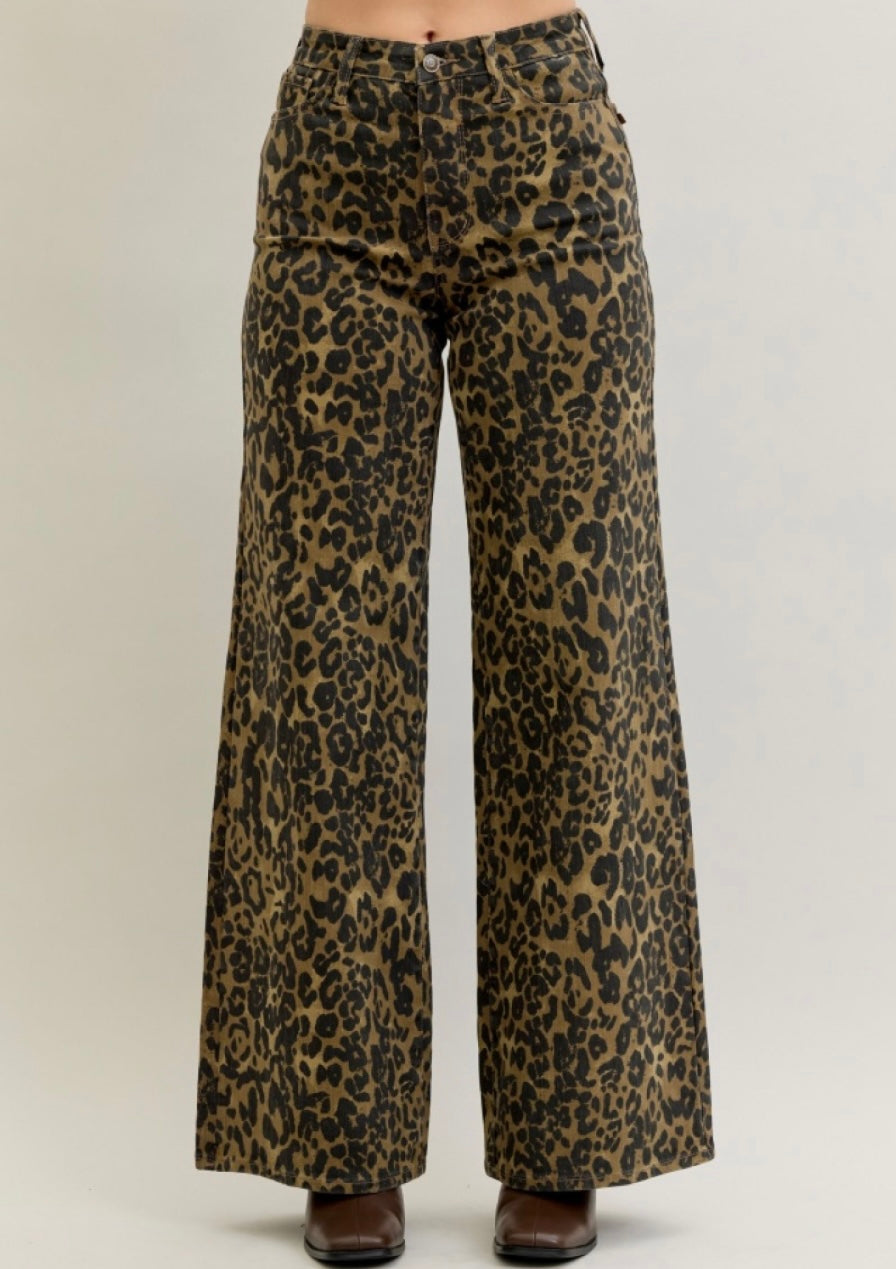 Judy Blue Leopard Retro Wide Jeans