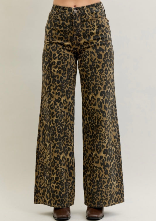 Judy Blue Leopard Retro Wide Jeans