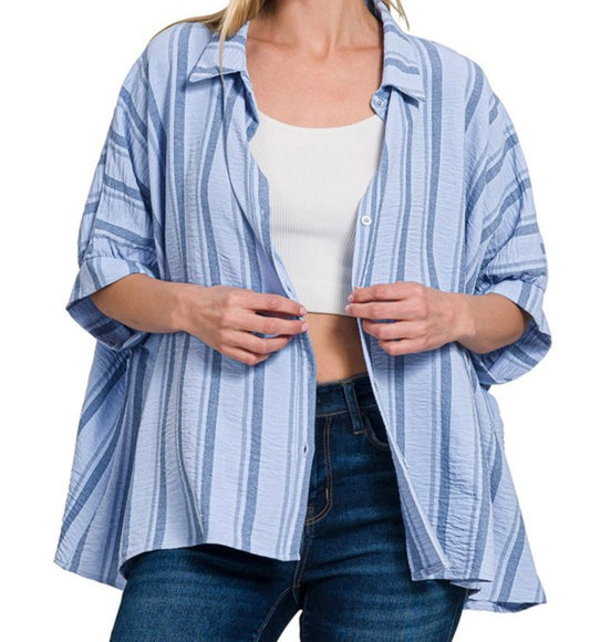 Oversized Button Down Striped Top
