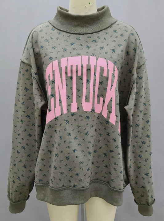 KY Floral Reversible Mock Neck Sweatshirt
