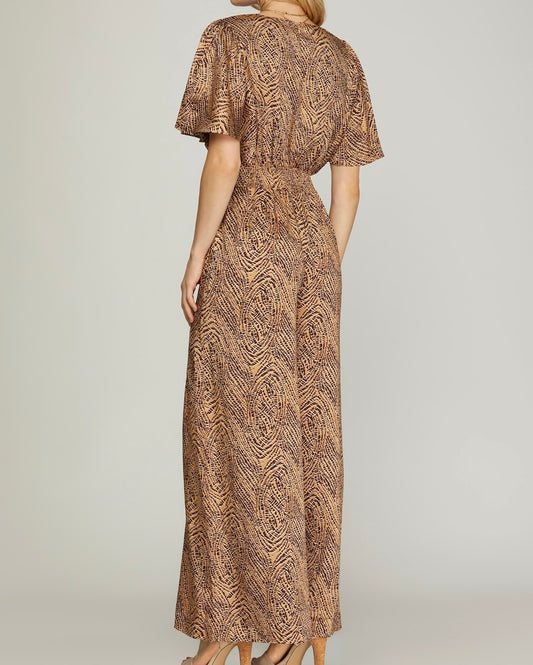 Smocked Waist Wide Leg Printed Jumpsuit