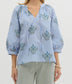 Blue Striped Floral 3/4 Sleeve Top