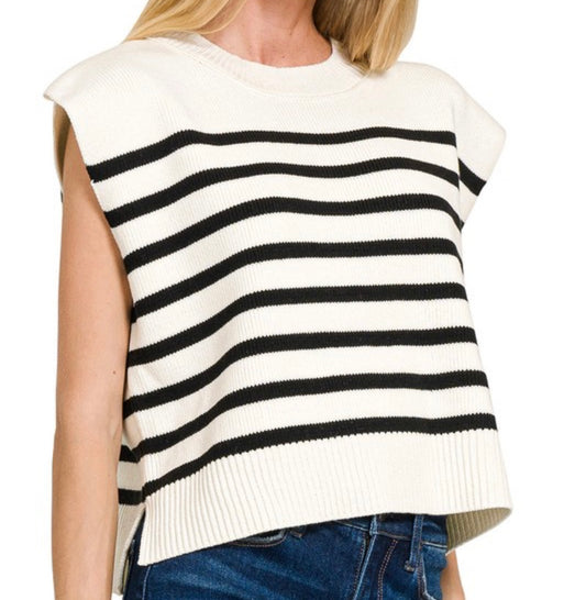Oversized Striped Crew Neck Short Sleeve Sweater