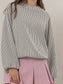 Balloon Sleeve Striped Knit Long Sleeve Top