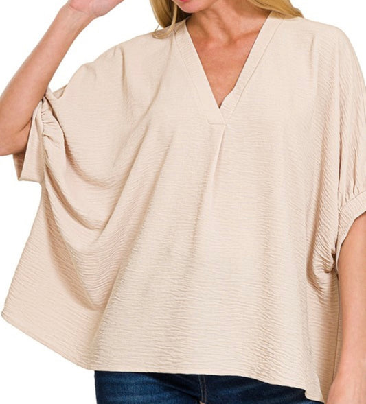 Woven Airflow V-Neck Half Sleeve Top