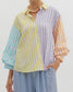 Collared Color Block Striped Button Down Top