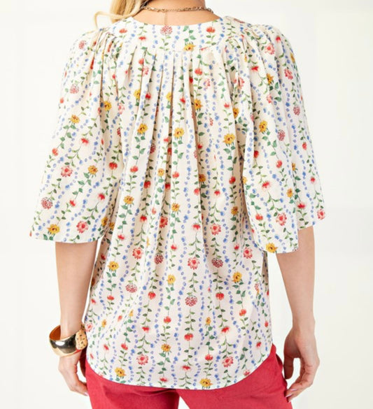 Floral Print Split Neck Top