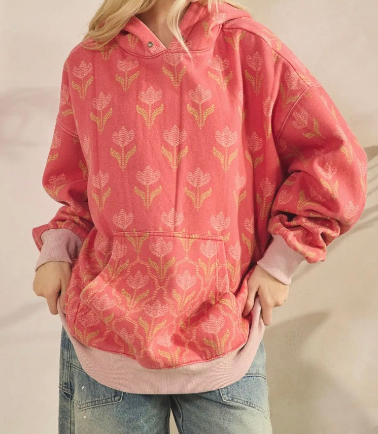 Coral Floral Printed Hoodie