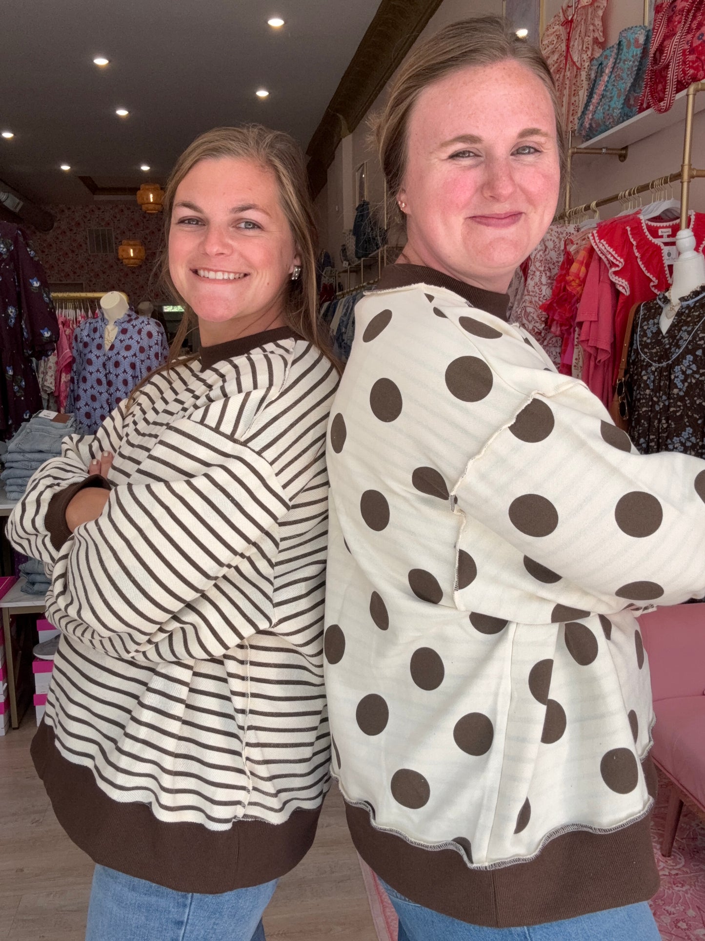 Reversible Polka Dot & Stripe Mock Neck Sweatshirt