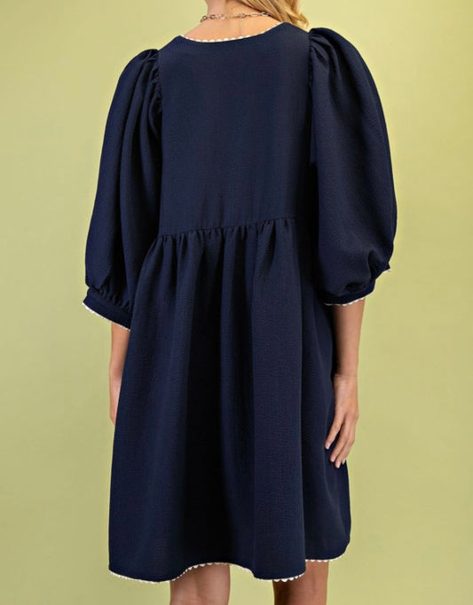 Navy Rosette Mini Dress