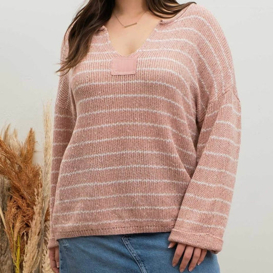 Plus Mauve Striped Drop Shoulder Sweater