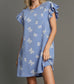 Ribbon Bow Print Ruffle Sleeve Dress