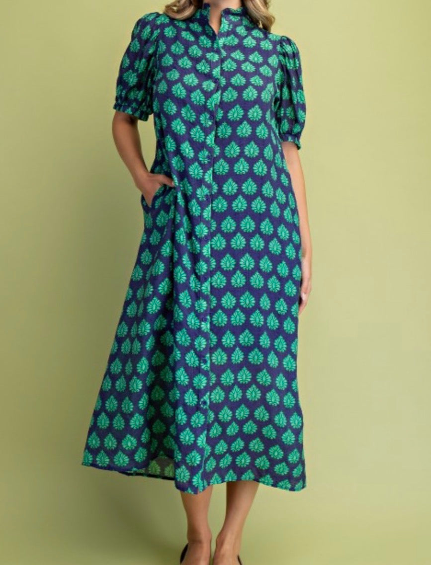Sapphire Sprig Button-Front Dress