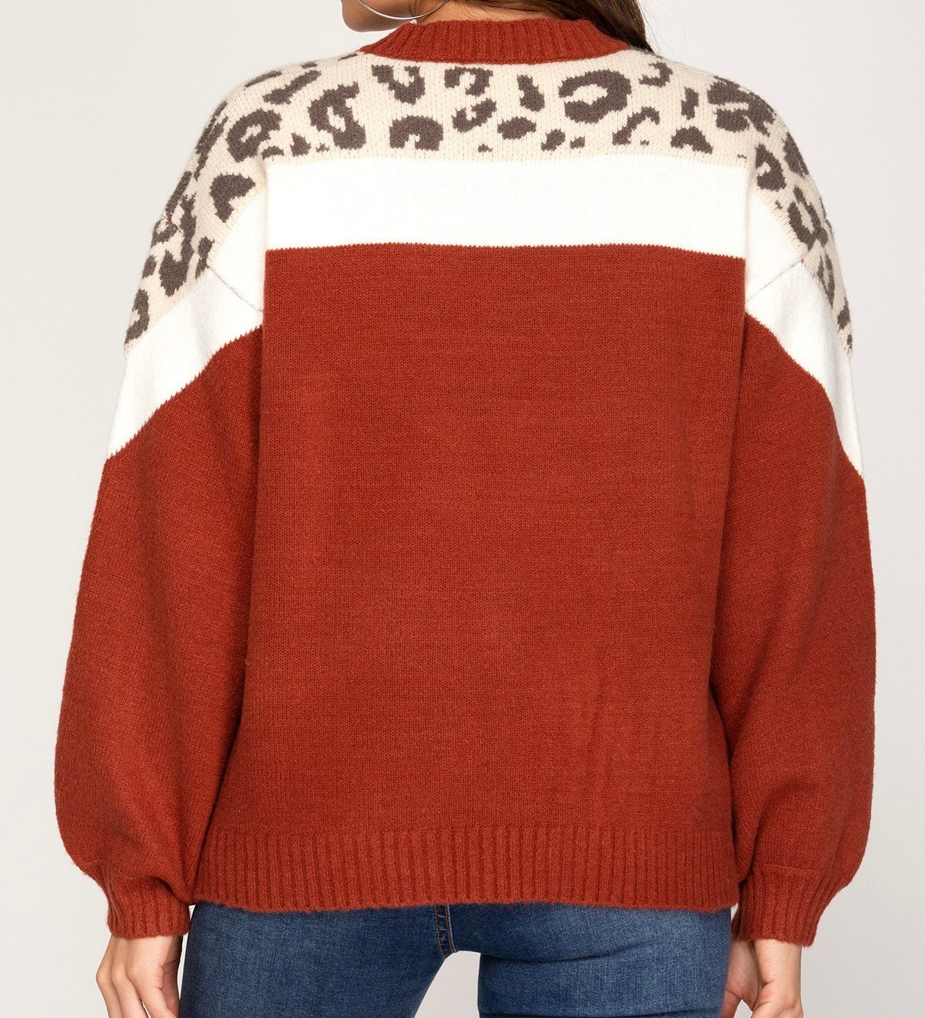 Stylish Animal Print Color Block Knit Sweater - Pineapple Paisley