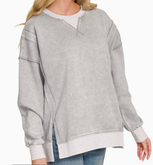 Washed Contrast Trim Pullover