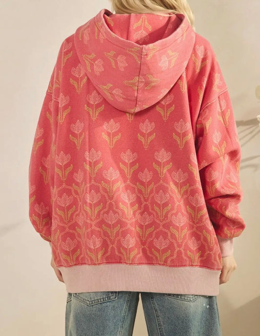 Coral Floral Printed Hoodie