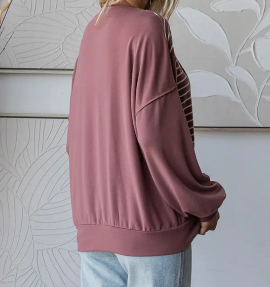 Striped Contrast Drop Shoulder Pullover
