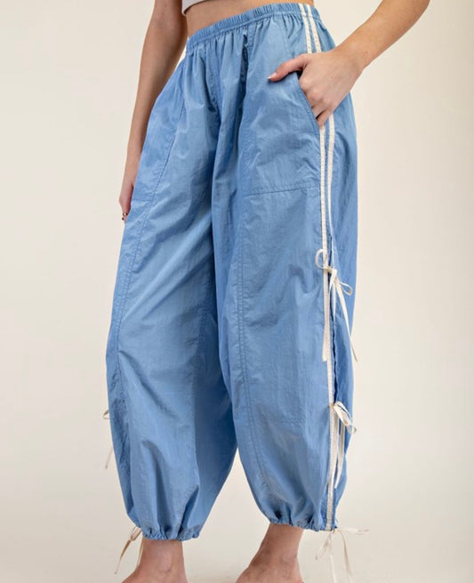 Blue Striped Side Bow Windbreaker Pants