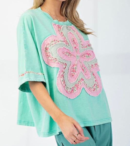 Flower Patch Washed Cotton Slub Top