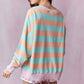 Striped Lettuce Cut Long Sleeve Top