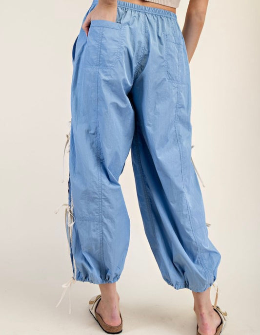 Blue Striped Side Bow Windbreaker Pants