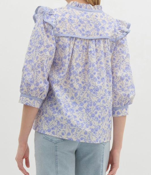 Periwinkle Meadow Tie-Neck Top